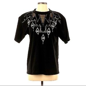 Vintage Mache Black Beaded Native boho Short Sleeve T-shirt small women’s